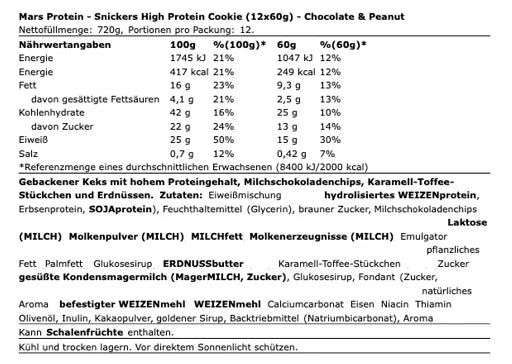 Snickers High Protein Cookie 12x60g.